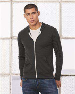 Brand: Bella + Canvas | Style: 3939 | Product: Unisex Triblend Lightweight Hooded Full-Zip Tee