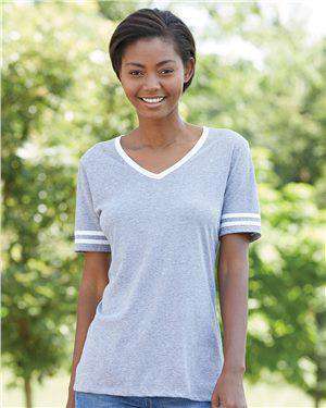 Brand: JERZEES | Style: 602WVR | Product: Women's Varsity Triblend V-Neck T-Shirt