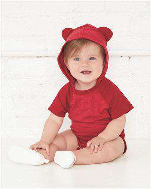 Brand: Rabbit Skins | Style: 4417 | Product: Fine Jersey Infant Short Sleeve Raglan Bodysuit with Hood & Ears